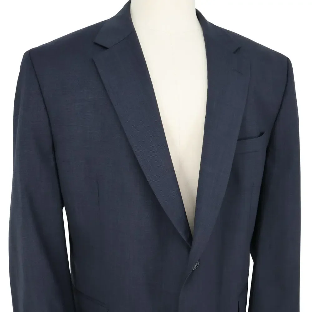 Jos A Bank Sport Coat Mens 50R Blue Wool Jacket Lined Blazer Micro Plaid Career
